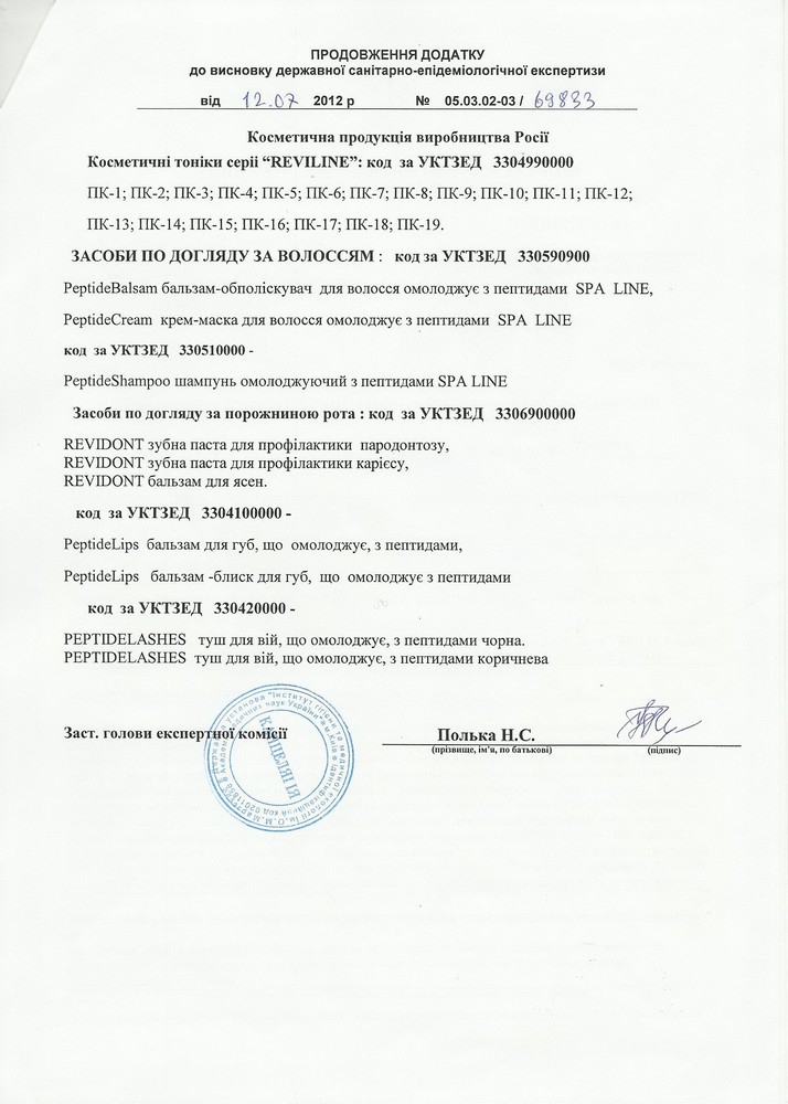 Сертификат. Пептидный комплекс, ПК (в растворе)